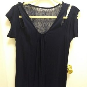 NY&Co Cold Shoulder Navy Blue Top with Lace Back